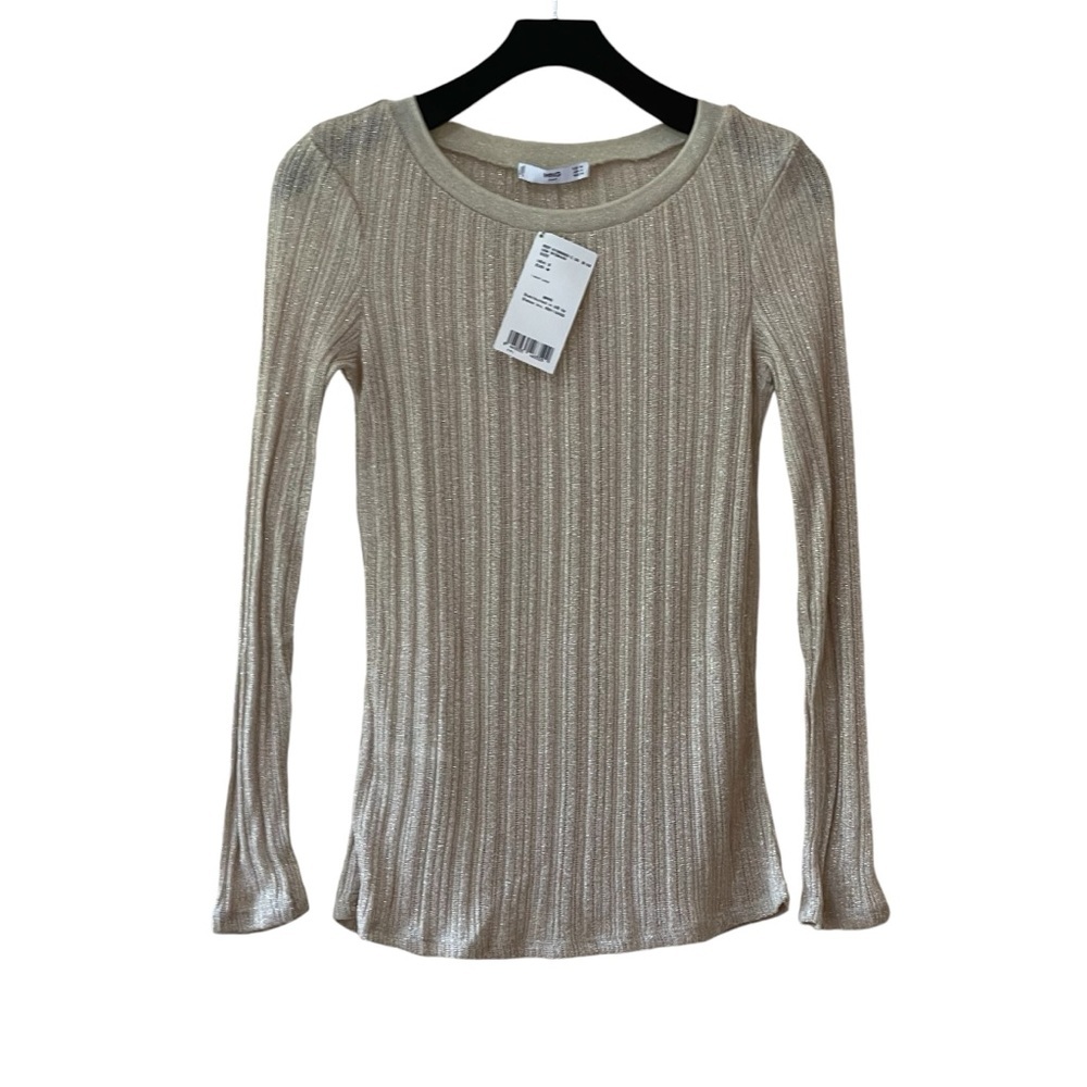 NWT! MNG Suit Long Sleeve Metallic‎ Gold Lurex T-Shirt